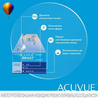 Контактные линзы ACUVUE® MOIST 1-Day (30 шт.)